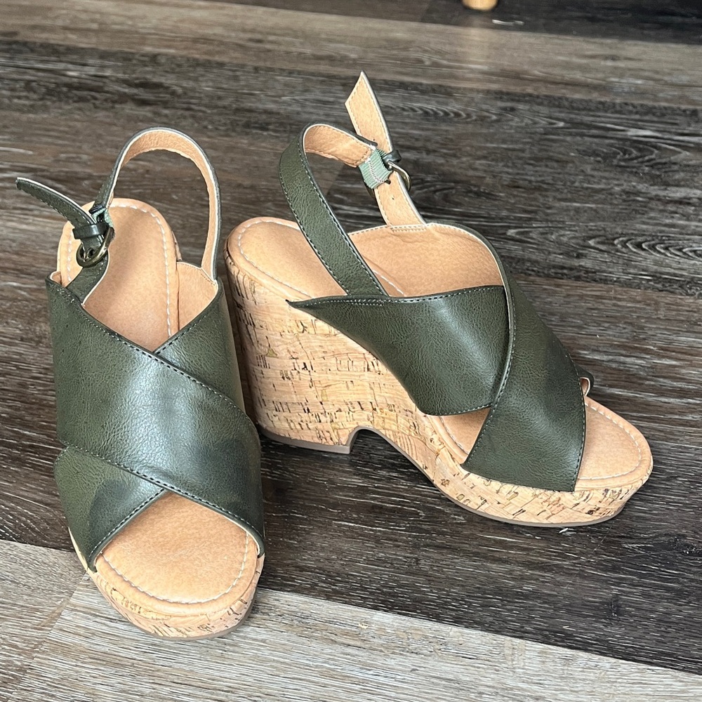 Cato Forest Green Cork Wedges